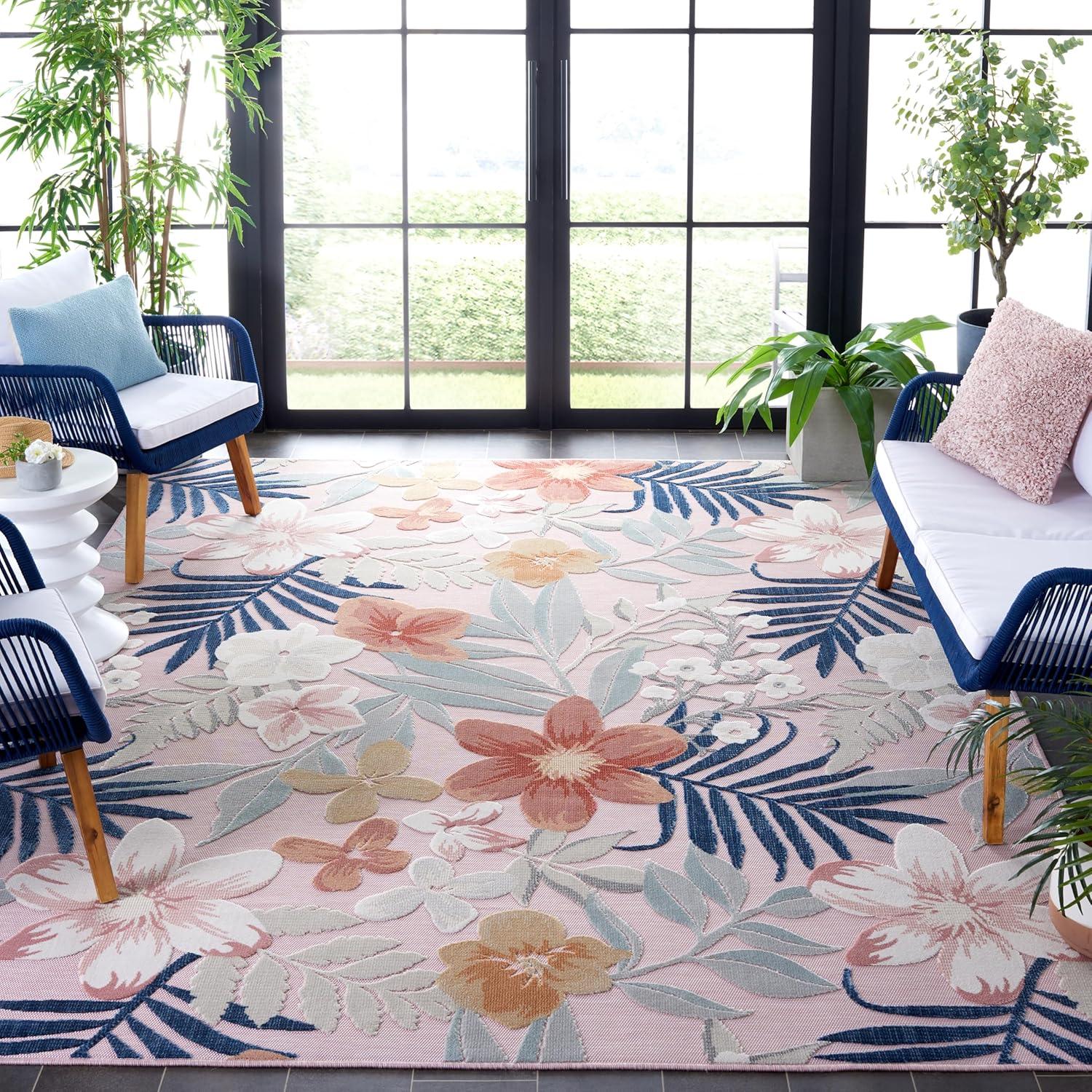 image:imageSAFAVIEH Washable Rug Outdoor Cabana Collection 9 x 12 Aqua amp Rust NonShedding amp Easy to Clean Ideal for Patio Backyard Mudroom CBN454JPinkGrey