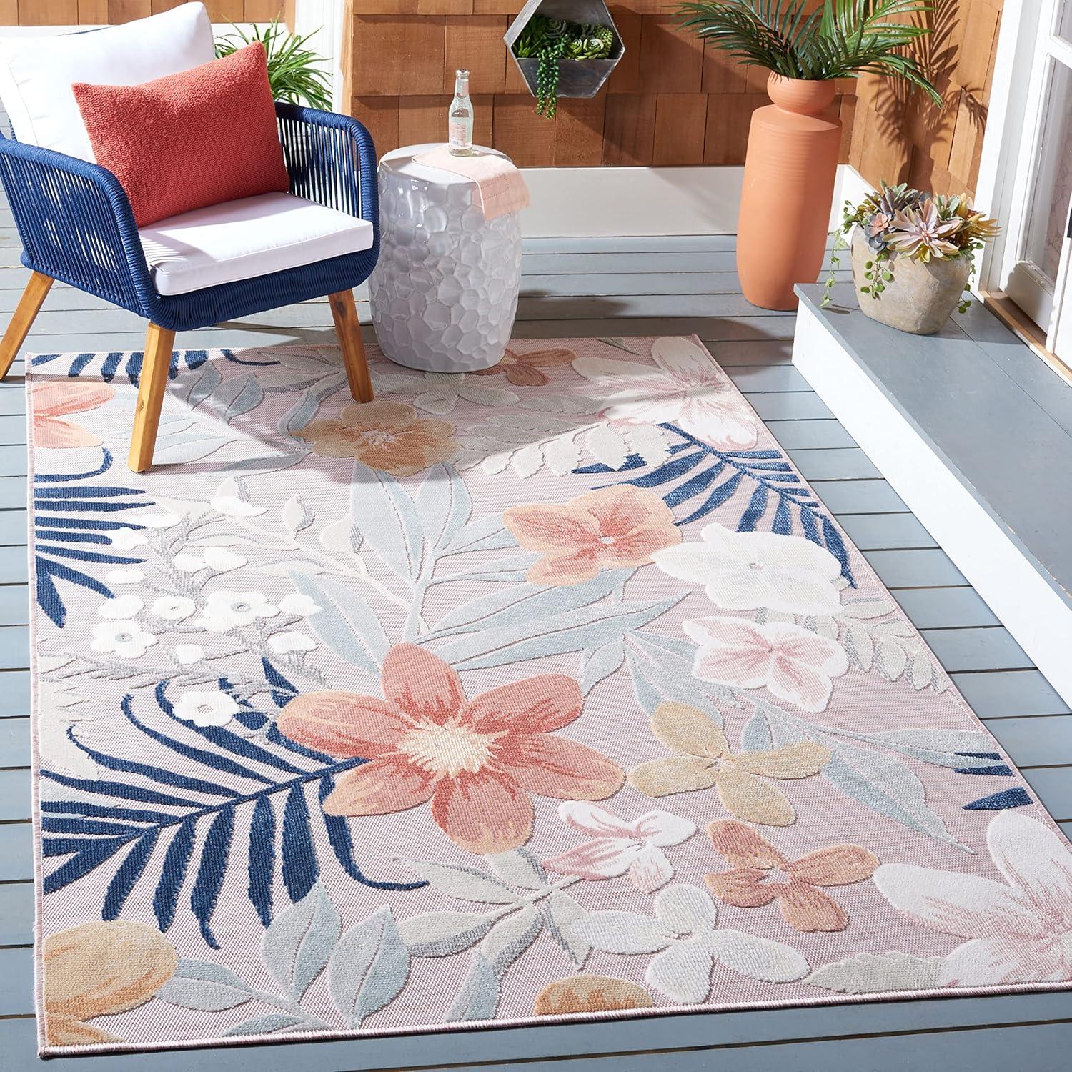 image:imageSAFAVIEH Washable Rug Outdoor Cabana Collection 9 x 12 Aqua amp Rust NonShedding amp Easy to Clean Ideal for Patio Backyard Mudroom CBN454JPinkGrey
