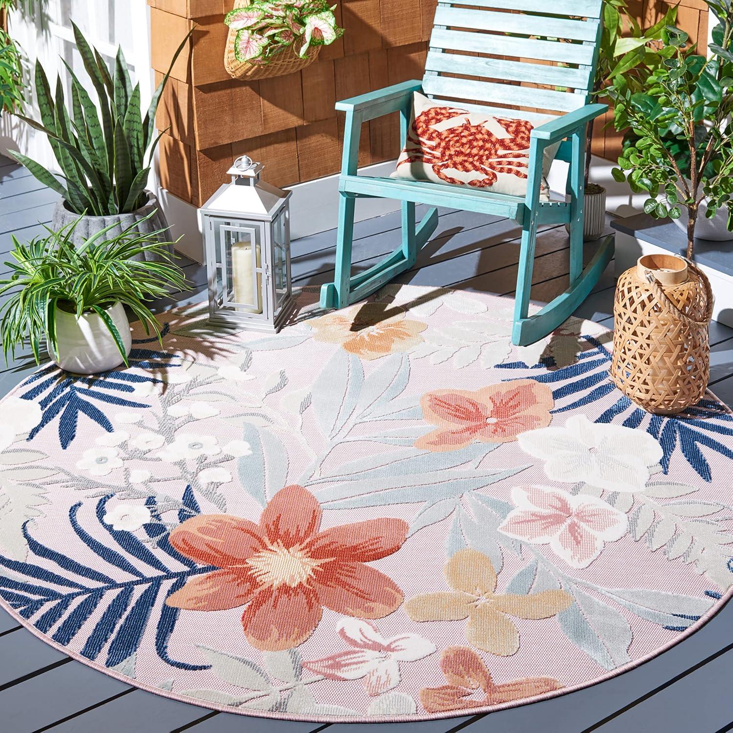 image:imageSAFAVIEH Washable Rug Outdoor Cabana Collection 9 x 12 Aqua amp Rust NonShedding amp Easy to Clean Ideal for Patio Backyard Mudroom CBN454JPinkGrey