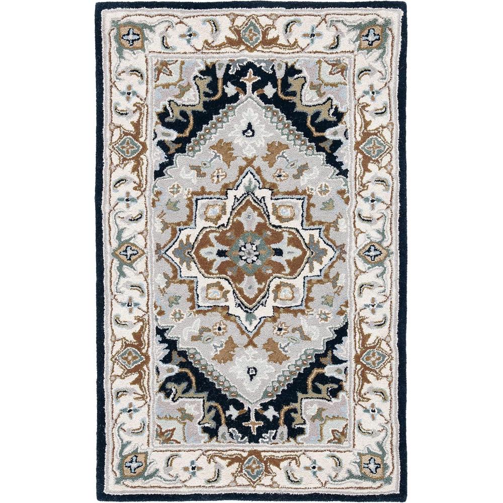 image:imageSAFAVIEH Area Rug 4x6  Heritage Collection  Red Handmade Wool Traditional Oriental Medallion Design Ideal for Living Room Bedroom Dining Space HG625AGreyNavy