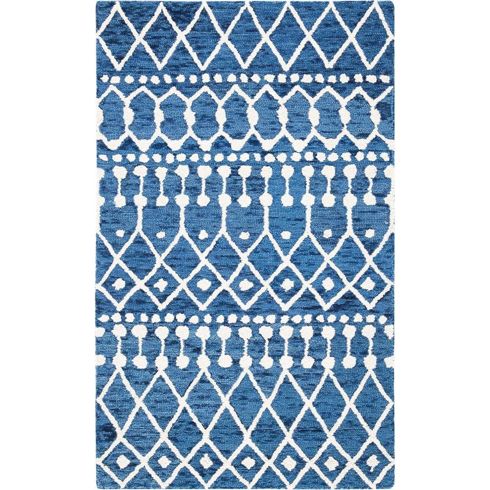 image:imageSAFAVIEH Blossom Collection Area Rug 6 Square Beige amp Ivory Handmade Moroccan Wool Ideal for High Traffic Areas in Living Room Bedroom BLM115BNavyIvory