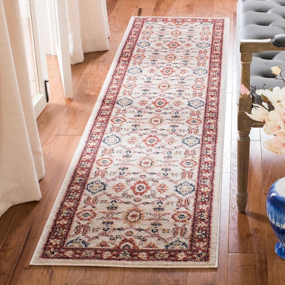 image:imageSAFAVIEH Charleston Collection Area Rug  67 Square Ivory amp Red Oriental Distressed Design NonShedding amp Easy Care Ideal for High Traffic Areas in Living Room Bedroom CHL412AIvoryRed