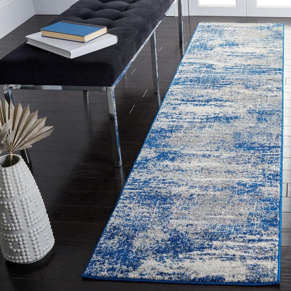 image:imageSAFAVIEH Evoke Collection 8 x 10 Ivory Dark Grey EVK272G Modern Abstract NonShedding Living Room Bedroom Dining Home Office Area RugDark BlueGrey