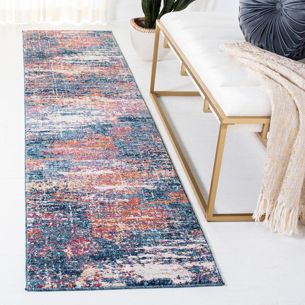 image:imageSAFAVIEH Evoke Collection 8 x 10 Ivory Dark Grey EVK272G Modern Abstract NonShedding Living Room Bedroom Dining Home Office Area RugNavyOrange