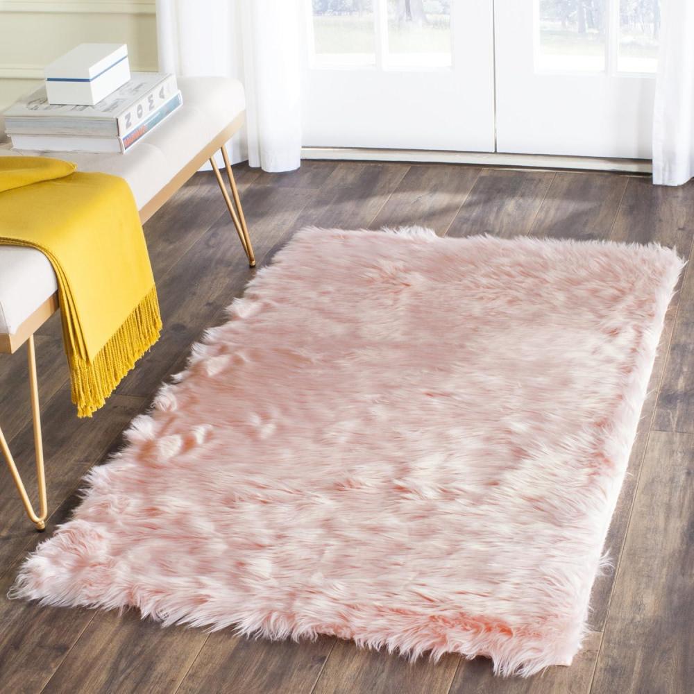 image:imageSAFAVIEH Faux Sheep Skin Collection 3 x 5 Ivory FSS235A Silken Glam 235inch Thick Area RugPink