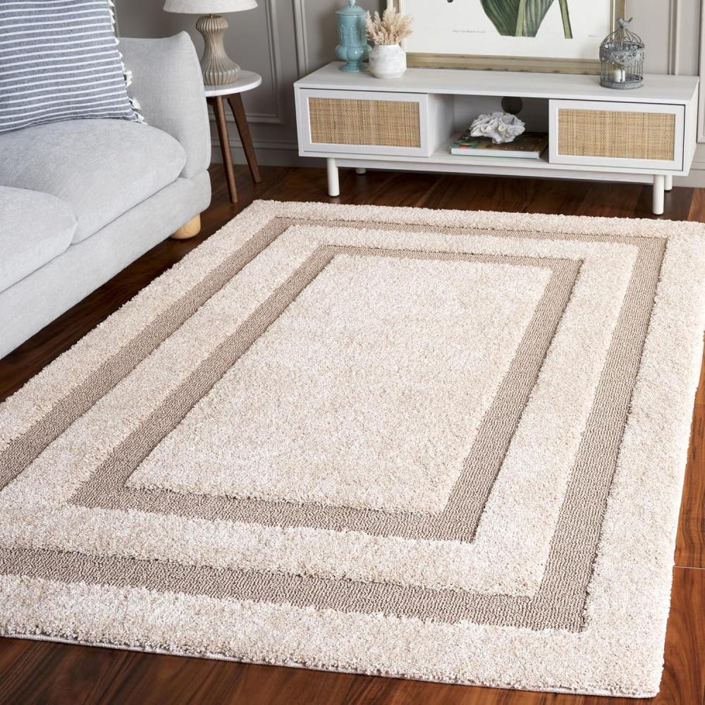 image:imageSAFAVIEH Florida Shag Collection Area Rug  53 x 76 Creme amp Creme Border Design NonShedding amp Easy Care 12inch Thick Ideal for High Traffic Areas in Living Room Bedroom SG4541111BeigeDark Beige