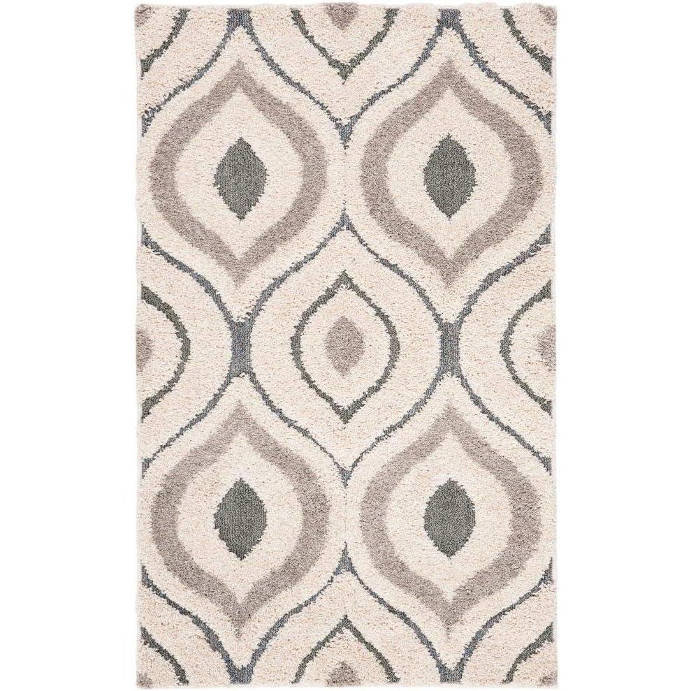 image:imageSAFAVIEH Florida Shag Collection Area Rug 86 x 12 Cream amp Smoke Modern Ogee Design NonShedding amp Easy Care 12inch Thick Ideal for High Traffic Areas in Living Room Bedroom SG4611179CreamLight Blue