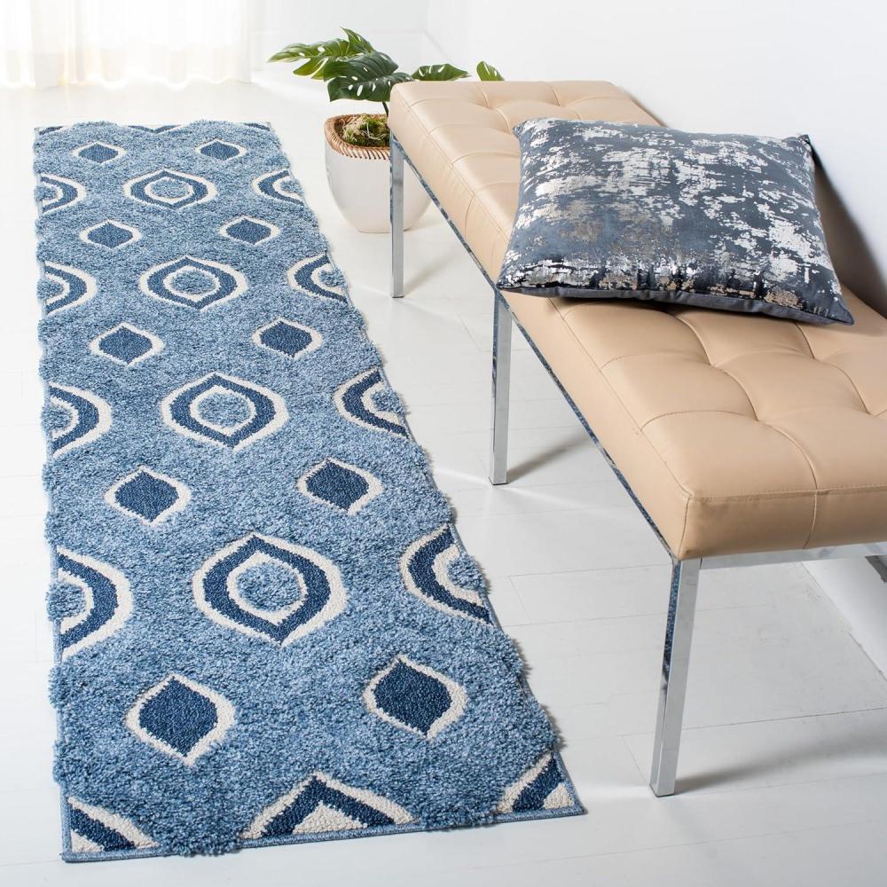 image:imageSAFAVIEH Florida Shag Collection Area Rug  86 x 12 Cream amp Smoke Modern Ogee Design NonShedding amp Easy Care 12inch Thick Ideal for High Traffic Areas in Living Room Bedroom SG4611179BlueIvory