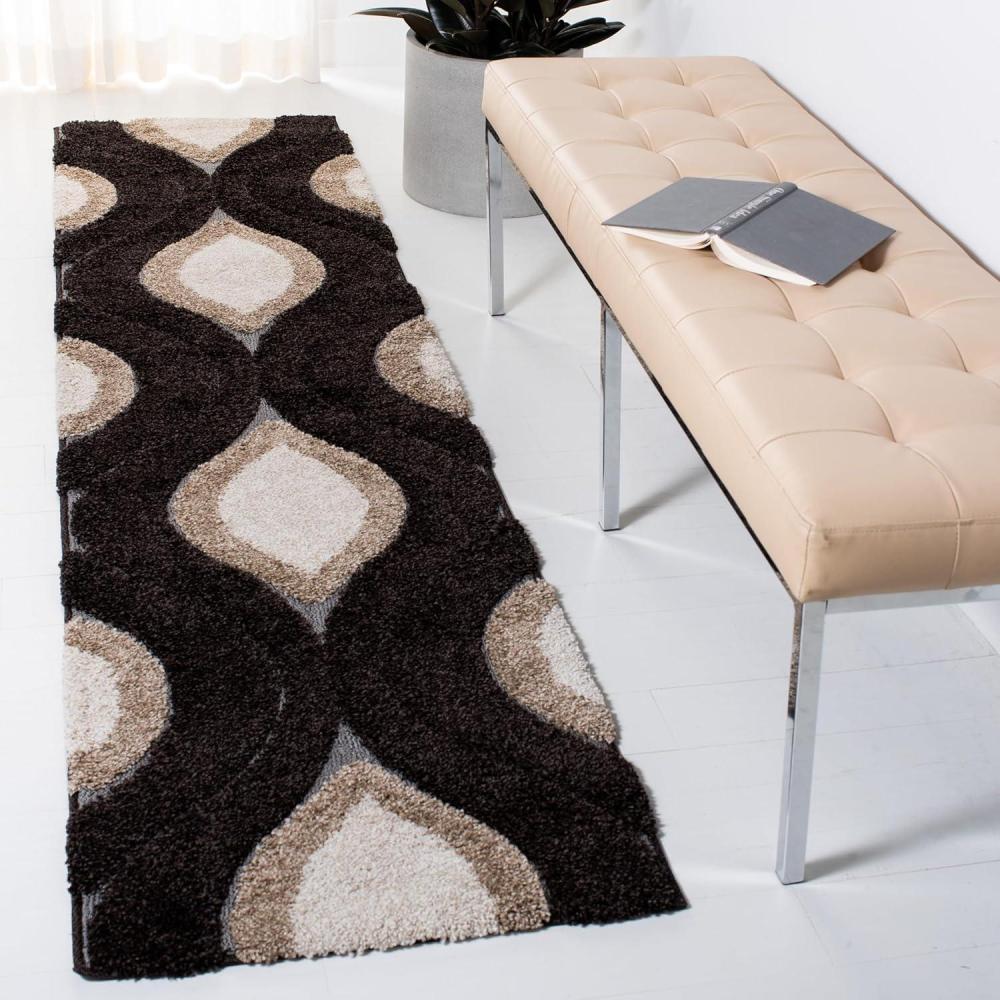 image:imageSAFAVIEH Florida Shag Collection Area Rug 86 x 12 Cream amp Smoke Modern Ogee Design NonShedding amp Easy Care 12inch Thick Ideal for High Traffic Areas in Living Room Bedroom SG4611179Dark BrownIvory
