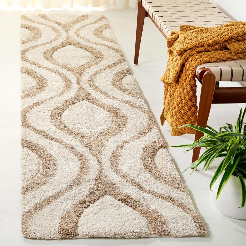 image:imageSAFAVIEH Florida Shag Collection Area Rug 86 x 12 Cream amp Smoke Modern Ogee Design NonShedding amp Easy Care 12inch Thick Ideal for High Traffic Areas in Living Room Bedroom SG4611179IvoryBeige