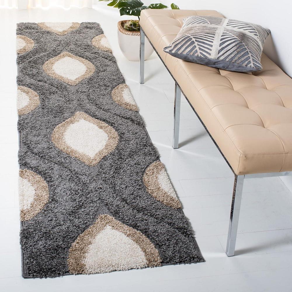 image:imageSAFAVIEH Florida Shag Collection Area Rug 86 x 12 Cream amp Smoke Modern Ogee Design NonShedding amp Easy Care 12inch Thick Ideal for High Traffic Areas in Living Room Bedroom SG4611179GreyIvory