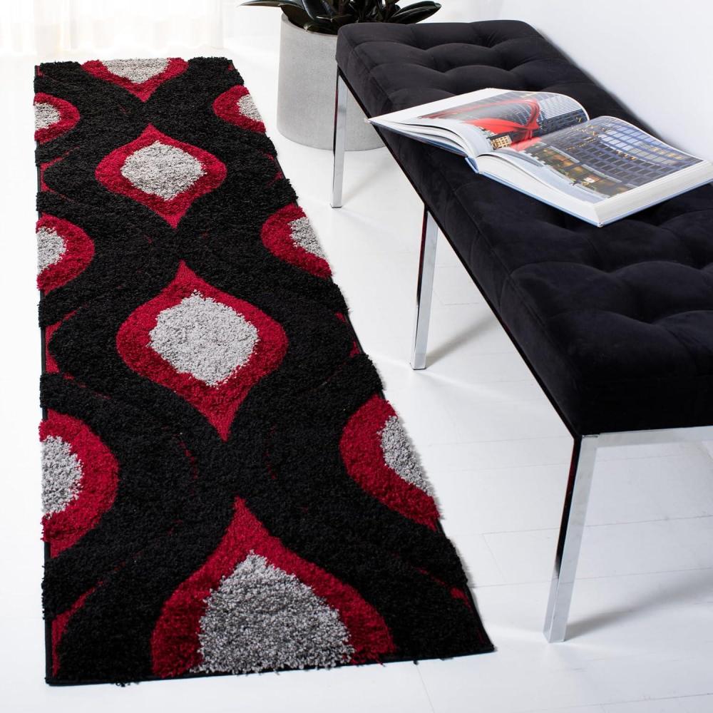 image:imageSAFAVIEH Florida Shag Collection Area Rug 86 x 12 Cream amp Smoke Modern Ogee Design NonShedding amp Easy Care 12inch Thick Ideal for High Traffic Areas in Living Room Bedroom SG4611179Red Black