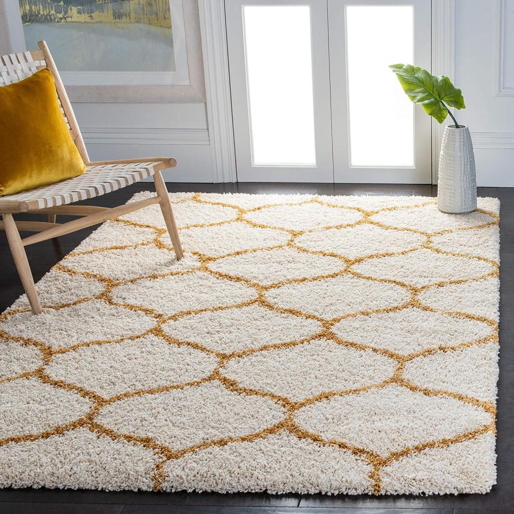 image:imageSAFAVIEH Hudson Shag Collection Area Rug  53 x 76 Grey amp Ivory Moroccan Trellis Design NonShedding amp Easy Care 2inch Thick Ideal for High Traffic Areas in Living Room Bedroom SGH280BIvoryGold