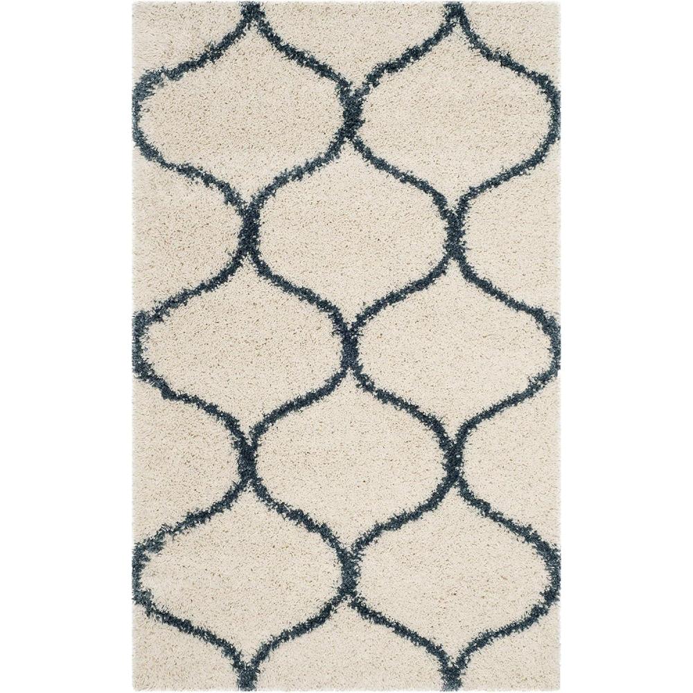 image:imageSAFAVIEH Hudson Shag Collection Area Rug 53 x 76 Grey amp Ivory Moroccan Trellis Design NonShedding amp Easy Care 2inch Thick Ideal for High Traffic Areas in Living Room Bedroom SGH280BIvorySteel Blue