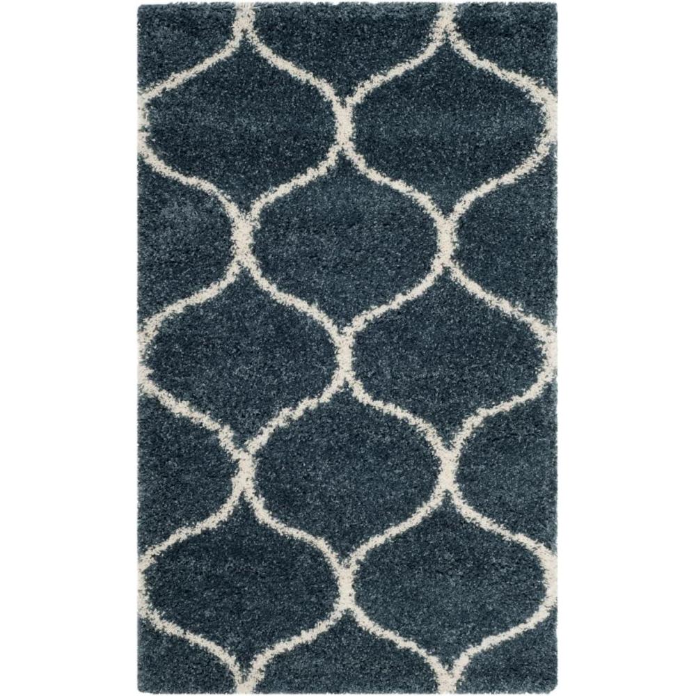 image:imageSAFAVIEH Hudson Shag Collection Area Rug 53 x 76 Grey amp Ivory Moroccan Trellis Design NonShedding amp Easy Care 2inch Thick Ideal for High Traffic Areas in Living Room Bedroom SGH280BSlate BlueIvory