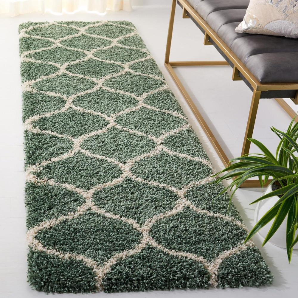 image:imageSAFAVIEH Hudson Shag Collection Area Rug 53 x 76 Grey amp Ivory Moroccan Trellis Design NonShedding amp Easy Care 2inch Thick Ideal for High Traffic Areas in Living Room Bedroom SGH280BLight GreenIvory