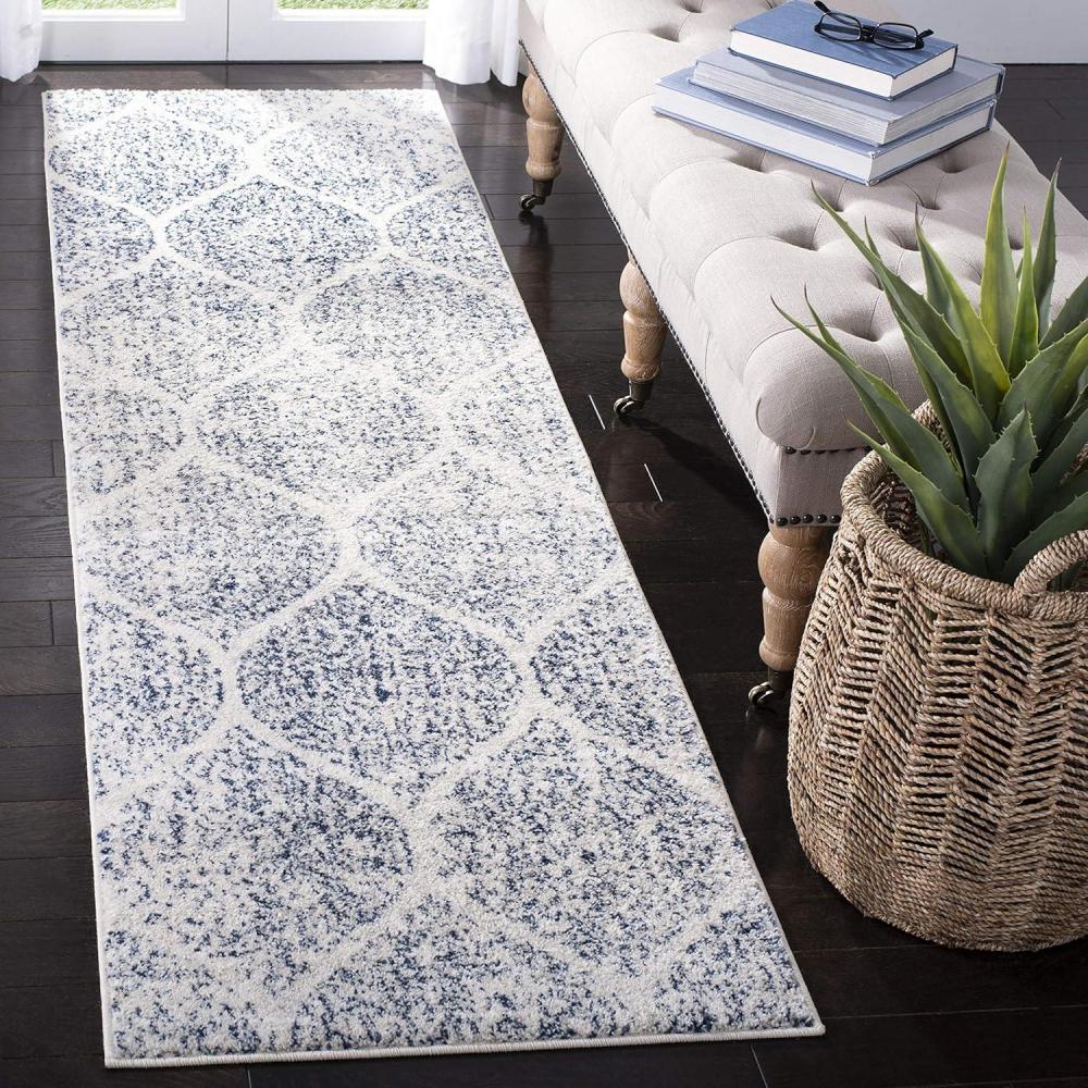 image:imageSAFAVIEH Madison Collection Area Rug  53 x 76 Creme amp Yellow Glam Ogee Trellis Distressed Design NonShedding amp Easy Care Ideal for High Traffic Areas in Living Room Bedroom MAD604CCreamRoyal Blue