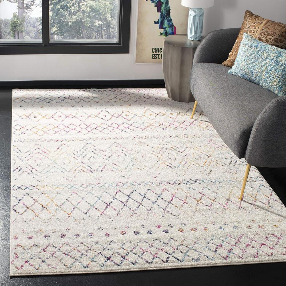 image:imageSAFAVIEH Madison Collection Area Rug  53 x 76 Ivory amp Fuchsia Moroccan Boho Distressed Design NonShedding amp Easy Care Ideal for High Traffic Areas in Living Room Bedroom MAD798A