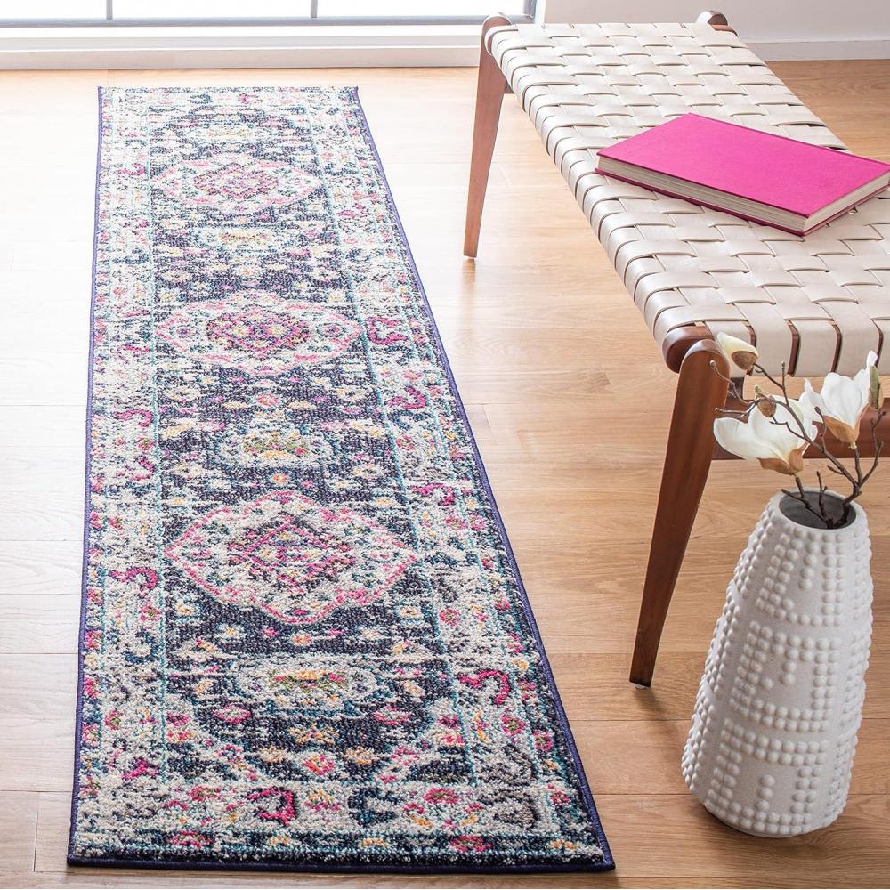 image:imageSAFAVIEH Madison Collection Area Rug 53 x 76 Orange amp Ivory Boho Chic Medallion Distressed Design NonShedding amp Easy Care Ideal for High Traffic Areas in Living Room Bedroom MAD468PNavyIvory