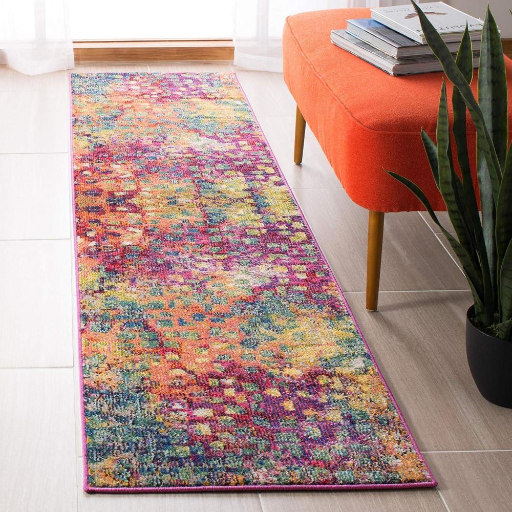 image:imageSAFAVIEH Madison Collection Area Rug 6 x 9 Grey amp Red Boho Abstract Distressed Design NonShedding amp Easy Care Ideal for High Traffic Areas in Living Room Bedroom MAD425RFuchsiaGold
