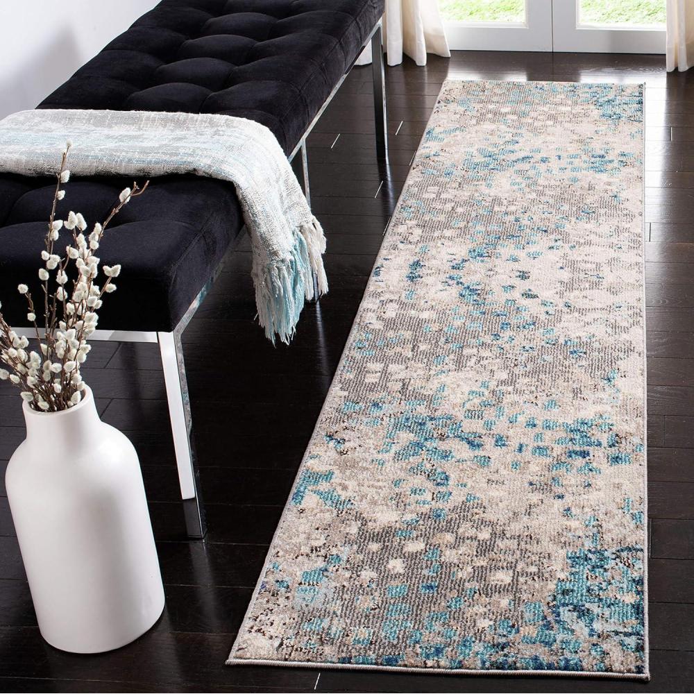 image:imageSAFAVIEH Madison Collection Area Rug 6 x 9 Grey amp Red Boho Abstract Distressed Design NonShedding amp Easy Care Ideal for High Traffic Areas in Living Room Bedroom MAD425RGreyBlue