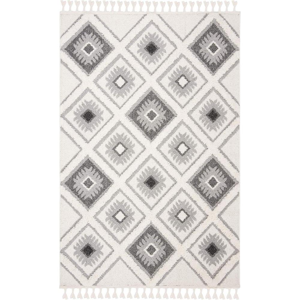 image:imageSAFAVIEH Moroccan Tassel Shag Collection Area Rug  53 x 76 Ivory amp Grey Boho Design NonShedding amp Easy Care 2inch Thick Ideal for High Traffic Areas in Living Room Bedroom MTS601FIvoryGrey