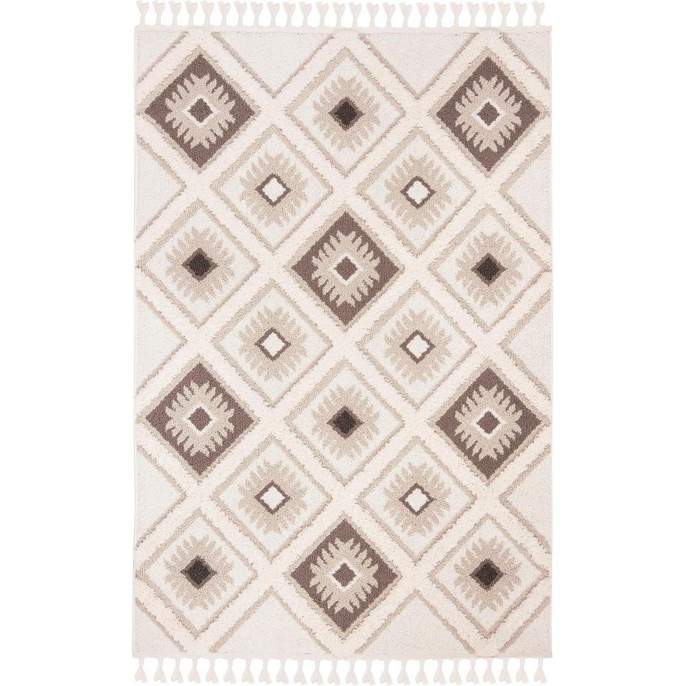 image:imageSAFAVIEH Moroccan Tassel Shag Collection Area Rug  53 x 76 Ivory amp Grey Boho Design NonShedding amp Easy Care 2inch Thick Ideal for High Traffic Areas in Living Room Bedroom MTS601FIvoryBrown