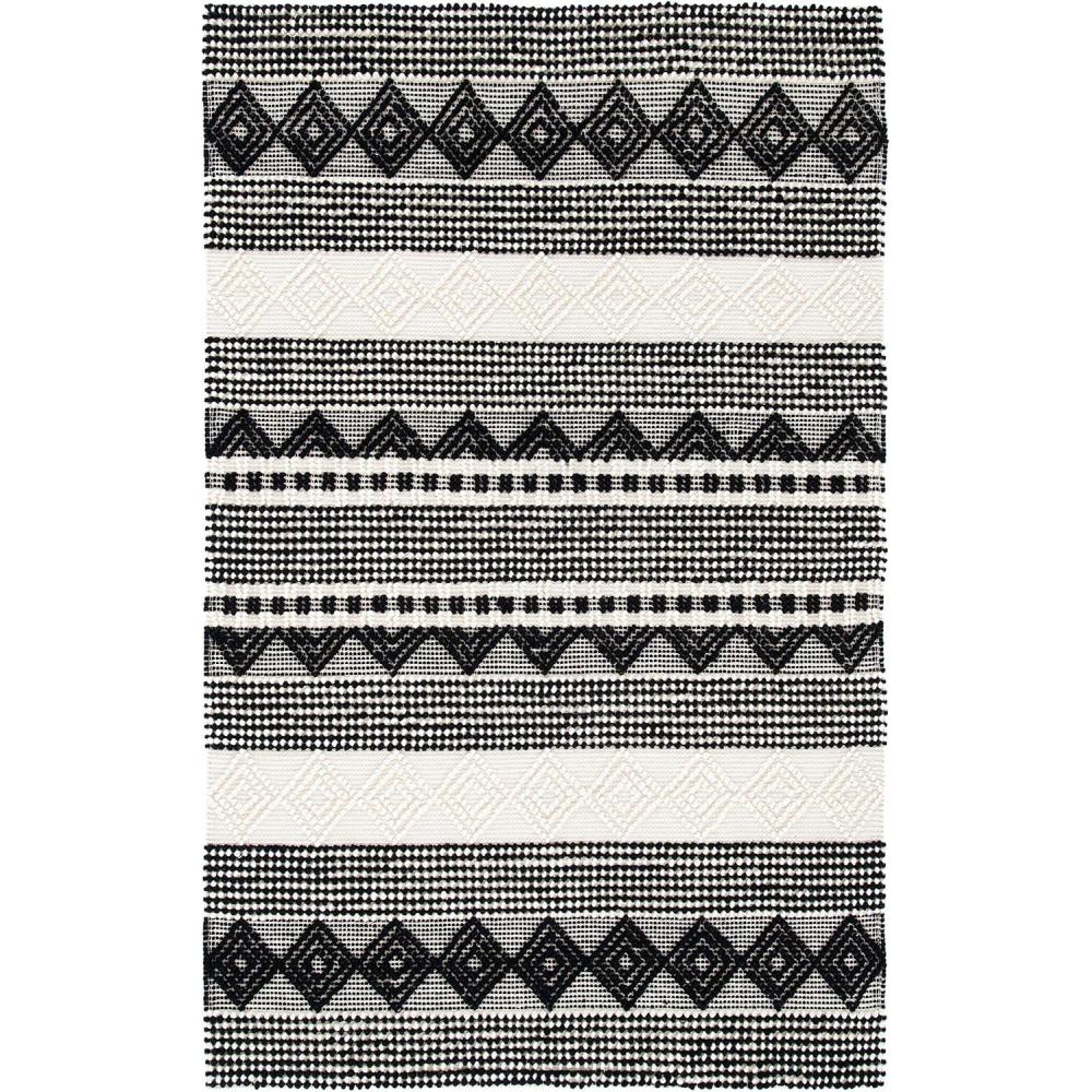 image:imageSAFAVIEH Natura Collection Accent Rug  4 x 6 Grey amp Ivory Handmade Moroccan Boho Tribal Wool amp Cotton Ideal for High Traffic Areas in Entryway Living Room Bedroom NAT102ABlackIvory