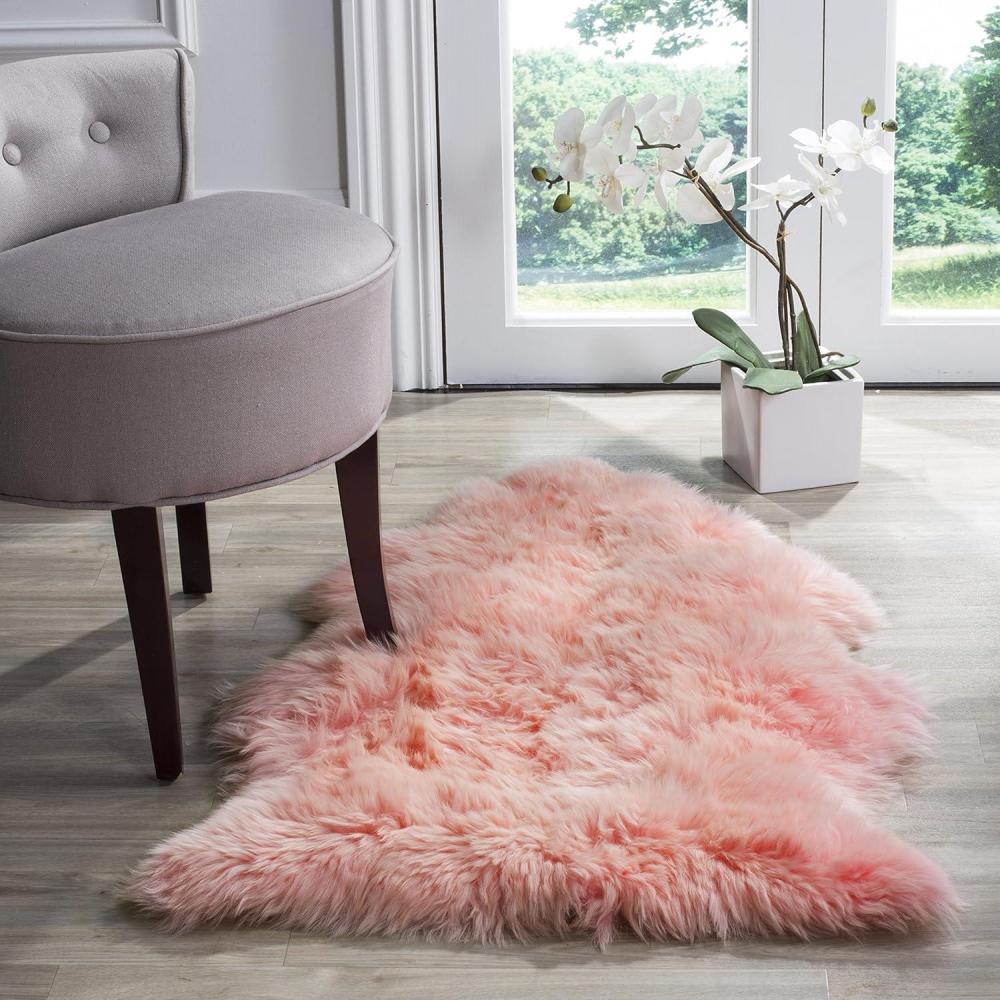 image:imageSAFAVIEH Sheep Skin Collection Accent Rug 3 x 5 Steel Blue Handmade Rustic Glam Genuine Pelt 34inch Thick Ideal for High Traffic Areas in Entryway Living Room Bedroom SHS121BSolid Pink