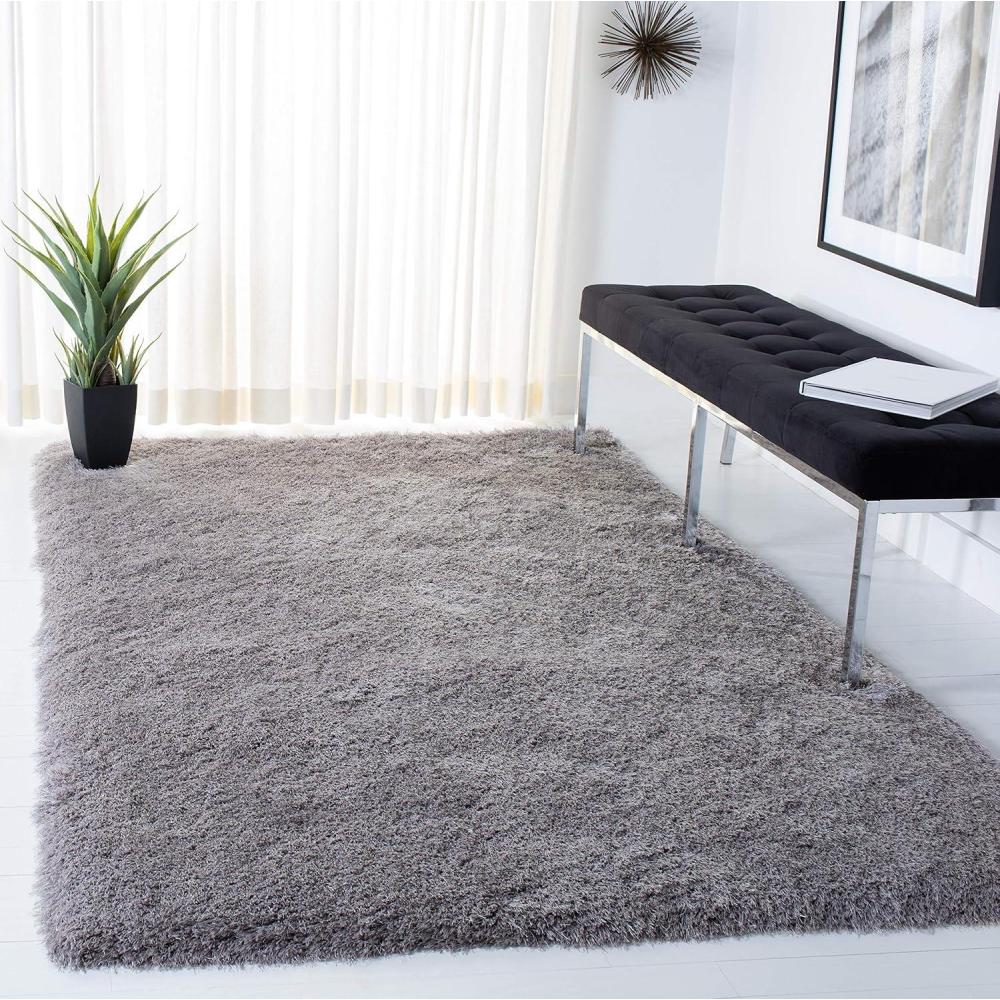 image:imageSAFAVIEH Venice Shag Collection Area Rug 5 x 7 Champagne Handmade Glam 3inch Thick Ideal for High Traffic Areas in Living Room Bedroom SG256CSilver