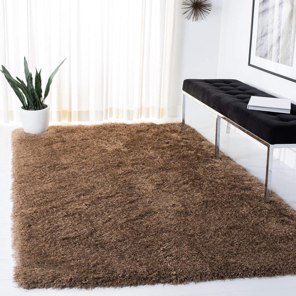 image:imageSAFAVIEH Venice Shag Collection Area Rug 5 x 7 Champagne Handmade Glam 3inch Thick Ideal for High Traffic Areas in Living Room Bedroom SG256CTaupe