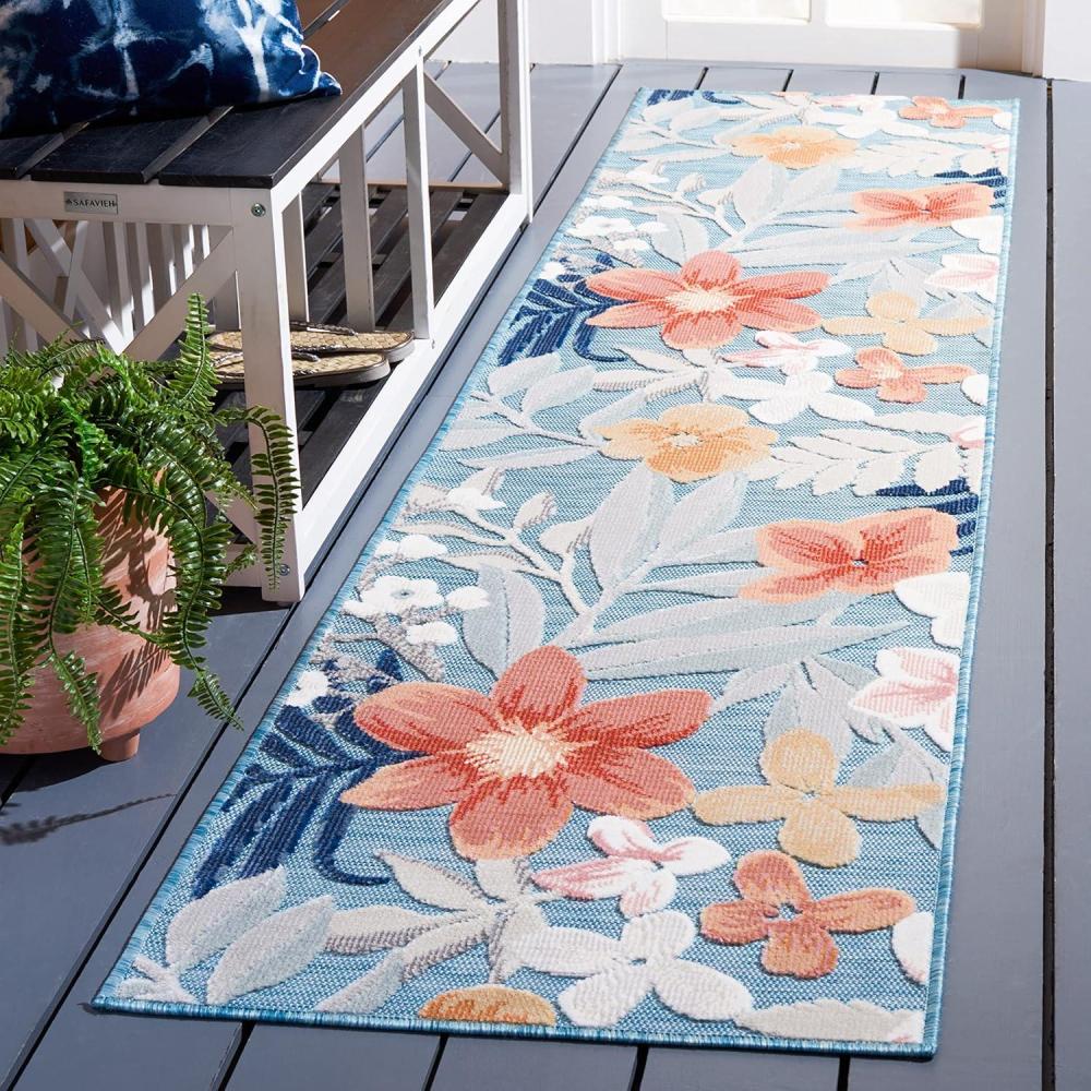 image:imageSAFAVIEH Washable Rug Outdoor Cabana Collection  9 x 12 Aqua amp Rust NonShedding amp Easy to Clean Ideal for Patio Backyard Mudroom CBN454JAquaRust