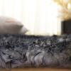 SAFAVIEH Sheep Skin Collection Accent Rug – 3′ x 5′, Steel Blue, Handmade Rustic Glam Genuine Pelt, 3.4-inch Thick Ideal for High Traffic Areas in Entryway, Living Room, Bedroom (SHS121B)(Ivory/Dark Charcoal)