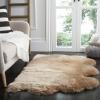 SAFAVIEH Sheep Skin Collection Accent Rug – 3′ x 5′, Steel Blue, Handmade Rustic Glam Genuine Pelt, 3.4-inch Thick Ideal for High Traffic Areas in Entryway, Living Room, Bedroom (SHS121B)(Natural Beige)
