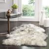 SAFAVIEH Sheep Skin Collection Accent Rug – 3′ x 5′, Steel Blue, Handmade Rustic Glam Genuine Pelt, 3.4-inch Thick Ideal for High Traffic Areas in Entryway, Living Room, Bedroom (SHS121B)(Ivory/Smoke Grey)