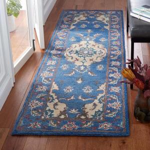 SAFAVIEH Antiquity Collection Area Rug – 5′ x 8′, Blue & Ivory, Handmade Traditional Oriental Wool, Ideal for High Traffic Areas in Living Room, Bedroom (AT520M)(Blue/Ivory)