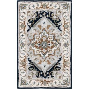 SAFAVIEH Area Rug 4×6 – Heritage Collection – Red, Handmade Wool, Traditional Oriental Medallion Design, Ideal for Living Room, Bedroom, Dining Space (HG625A)(Grey/Navy)