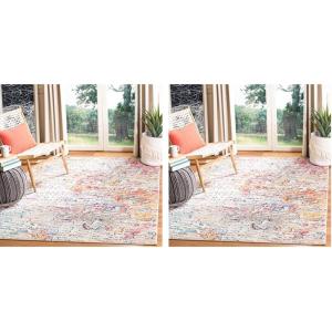 SAFAVIEH Area Rug 8×10 – Madison Collection – Large – Beige & Navy, Modern Abstract Design, Non-Shedding & Easy Cleaning, Ideal for Living Room, Bedroom, Office, Dining Space (MAD454A)(Light Blue / Orange)