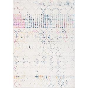 SAFAVIEH Area Rug 8×10 – Tulum Collection – Large – Ivory & Black, Moroccan Boho Distressed Design, Non-Shedding & Easy Cleaning, Ideal for Living Room, Bedroom, Office, Dining Space (TUL229B)(Ivory/Blue)