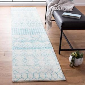 SAFAVIEH Area Rug 8×10 – Tulum Collection – Large – Ivory & Black, Moroccan Boho Distressed Design, Non-Shedding & Easy Cleaning, Ideal for Living Room, Bedroom, Office, Dining Space (TUL229B)(Ivory/Turquoise)