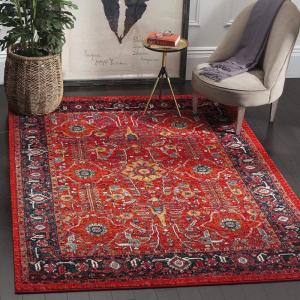 SAFAVIEH Area Rug 8×10 – Vintage Hamadan Collection – Large – Orange & Navy, Oriental Traditional Persian Design, Non-Shedding & Easy Cleaning, Ideal for Living Room, Bedroom, Dining Space (VTH220C)(Orange/Navy)