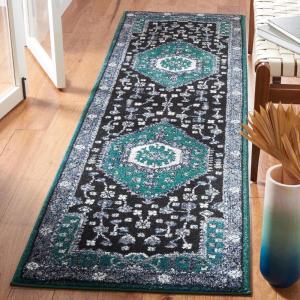 SAFAVIEH Area Rug 8×10 – Vintage Hamadan Collection – Large – Turquoise & Black, Traditional Oriental Design, Non-Shedding & Easy Cleaning, Ideal for Living Room, Bedroom, Dining Space (VTH204K)(Green/Black)