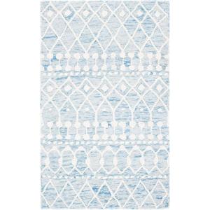 SAFAVIEH Blossom Collection Area Rug – 6′ Square, Beige & Ivory, Handmade Moroccan Wool, Ideal for High Traffic Areas in Living Room, Bedroom (BLM115B)(Blue/Ivory)