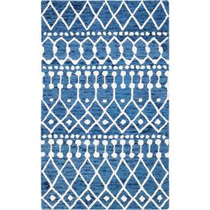 SAFAVIEH Blossom Collection Area Rug – 6′ Square, Beige & Ivory, Handmade Moroccan Wool, Ideal for High Traffic Areas in Living Room, Bedroom (BLM115B)(Navy/Ivory)