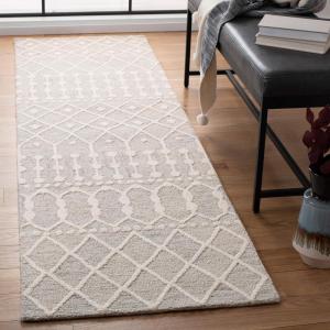 SAFAVIEH Blossom Collection Area Rug – 6′ Square, Beige & Ivory, Handmade Moroccan Wool, Ideal for High Traffic Areas in Living Room, Bedroom (BLM115B)(Silver/Ivory)