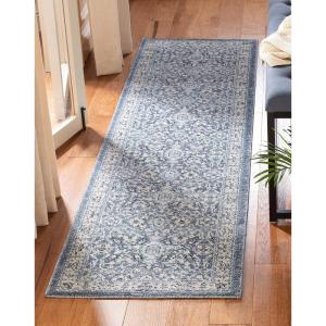 SAFAVIEH Charleston Collection Area Rug – 6’7″ Square, Ivory & Red, Oriental Distressed Design, Non-Shedding & Easy Care, Ideal for High Traffic Areas in Living Room, Bedroom (CHL412A)(Navy/Creme)