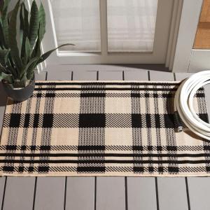 SAFAVIEH Courtyard Collection 9′ x 12′ Green/Beige CY6201 Plaid Indoor/-Outdoor Waterproof Easy-Cleaning Patio Backyard Mudroom Area-Rug(Black/Bone)