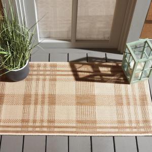 SAFAVIEH Courtyard Collection 9′ x 12′ Green/Beige CY6201 Plaid Indoor/-Outdoor Waterproof Easy-Cleaning Patio Backyard Mudroom Area-Rug(Natural/Beige)