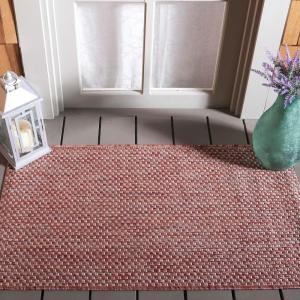 SAFAVIEH Courtyard Collection Area Rug – 8′ x 10′, Natural & Cream, Non-Shedding & Easy Care, Indoor/Outdoor & Washable-Ideal for Patio, Backyard, Mudroom (CY8521-03012)(Red/Beige)