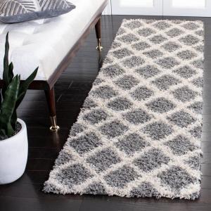 SAFAVIEH Dallas Shag Collection Area Rug – 5’1″ x 7’6″, Seafoam & Ivory, Trellis Design, Non-Shedding & Easy Care, 1.5-inch Thick Ideal for High Traffic Areas in Living Room, Bedroom (SGD258C)(Grey/Ivory)